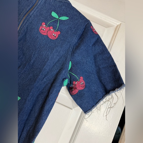 Lazy Oaf Denim Boxy T-Shirt Dress With Cherry Print - Picture 4 of 8